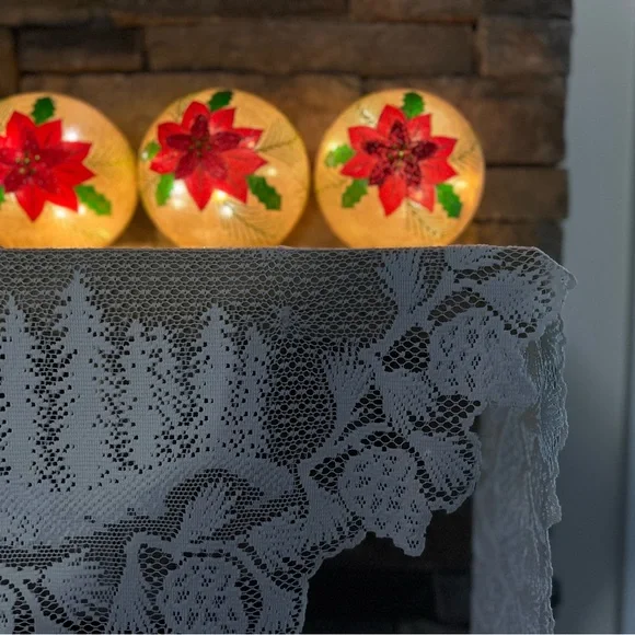 3 Round Burlap Festive Poinsettia lighted Holiday Balls On/off/timer decor - Picture 2 of 8